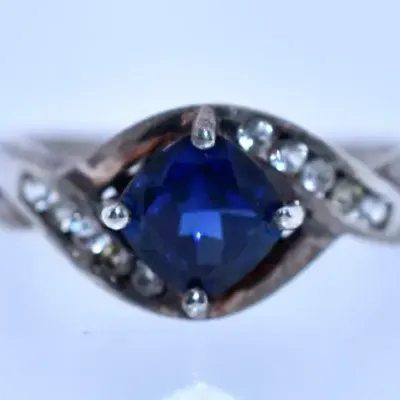 Blue Sapphire & White Sapphire Sterling Silver Ring