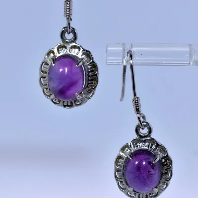 Oval Purple Cabochon Dangle Earrings