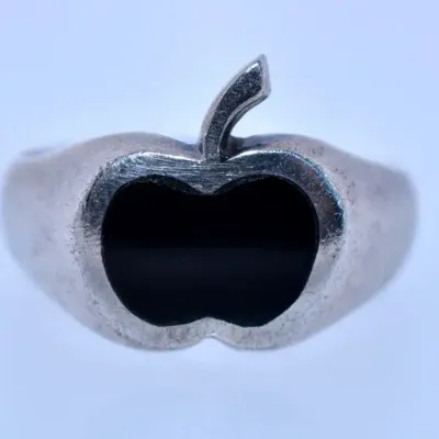 Onyx Sterling Silver Apple Ring