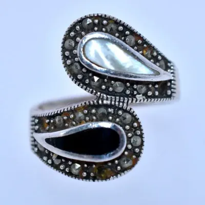 Mother Of Pearl & Marcasite Sterling Silver Wrap Ring