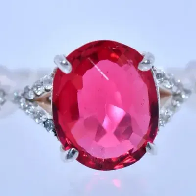 Oval Pink Sterling Silver Ring