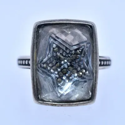Elongated Quartz Sterling Silver Star Ring