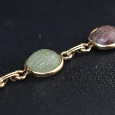 Tiger’s Eye, Lapis & Jasper 14k Gold Filled Scarab Bracelet