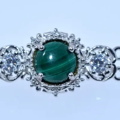 Round Malachite Cabochon Sterling Silver Bracelet