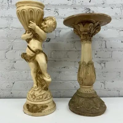 Plaster Putto Pedestal Jardiniere W/ Neoclassical Pedestal 
