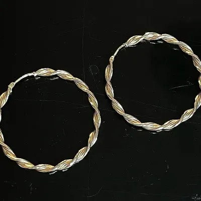 375 9K Yellow Gold Twisted Hoop Earrings 