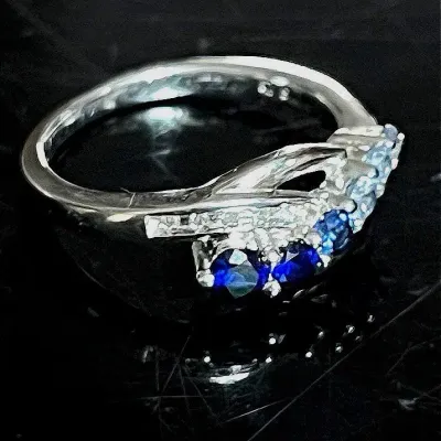 Sterling Silver .925 3 Purple 2 Blue Stone .5 Moissanite Ring