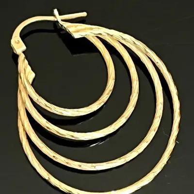 14K Yellow Gold Textured Four Gradated Hoop Earring