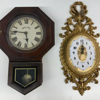 Vintage Bulova Wall Clock W/ Burnwood MCM Wall Clock