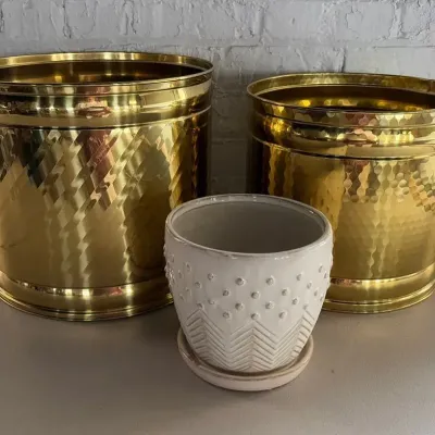 Brass And Ceramic Planters