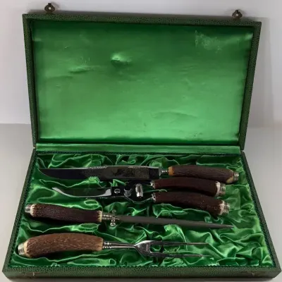 Eichenlaub Solinger Steel And Horn Handled German Carving Set In Original Box