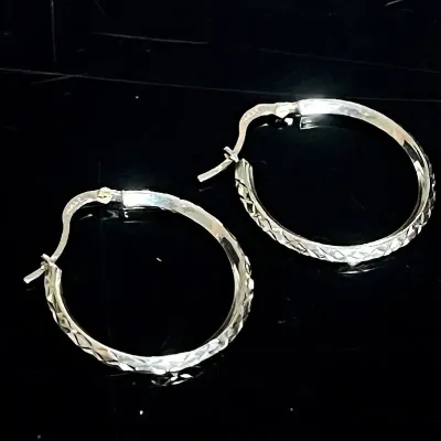 10K Yellow Gold Diamond Cut Hoop Earrings 
