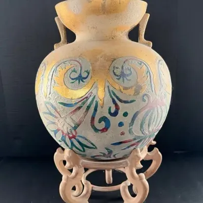 Gilt Decorated Ceramic Vase On Stand