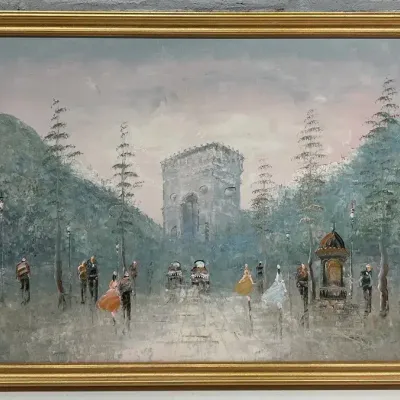 Parisian Street Scene Oil Painting, Mid To Late 20th Century 