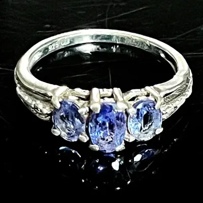 Sterling Silver .925 3 Oval Purple Stone Ring