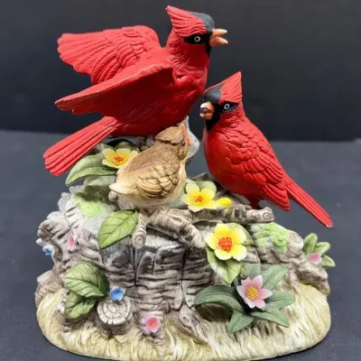 Cardinal Family Figurine Music Box