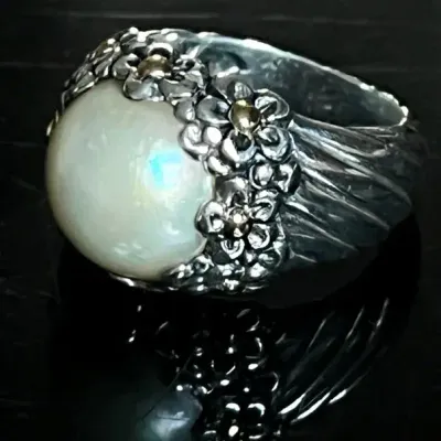 Sterling Silver .925 Cultured Pearl Flower Ring