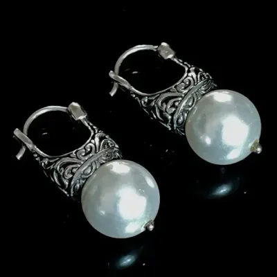 Sterling Silver .925 Faux Pearl Earrings 