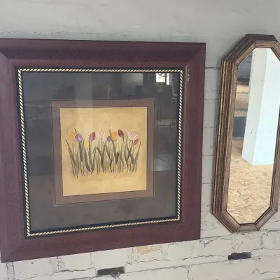 Framed Tulip Print And Goldleaf Mirror
