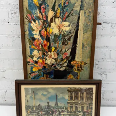 Vintage Still Life Reproduction W/ Vintage Print Of Paris Streets