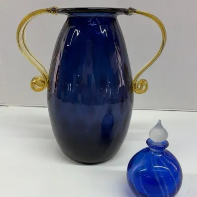 Blenko Vase And Small Art Glass Bottle With Stopper