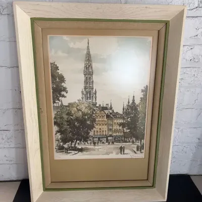 Roger Hebbelinch Print Of Etching “Brussels Tower”