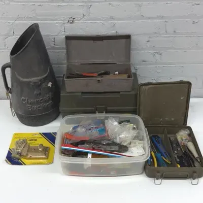 Vintage Tool Cleanout W/ Toolboxes, Charcoal Bucket & More