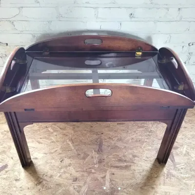 Chippendale Style Wood And Glass Butler Style Coffee Table