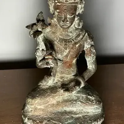 Tara Deity Bronze Statue Javanese or Indonesian Hindu Buddhist 6.5"h