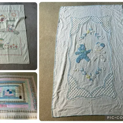 Vintage Children's Blankets & Scrappy Log Cabin Quilt