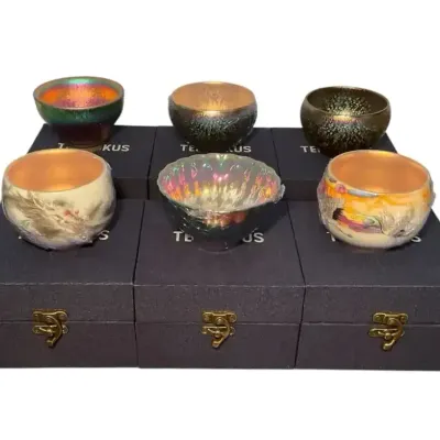 Six Tenmokus Tea Cups (Some Sealed In Plastic)
