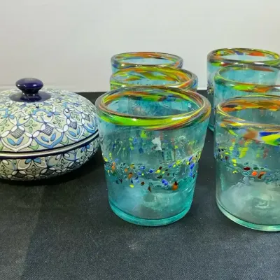Mexican Blown Drinking Glasses And Trinket Box 