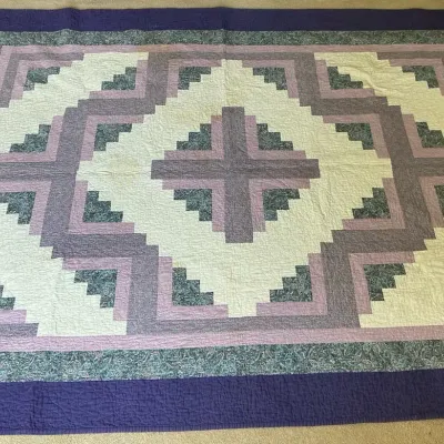 Purple Log Cabin Diamond Hand Made Quilt 72.5" x 97"