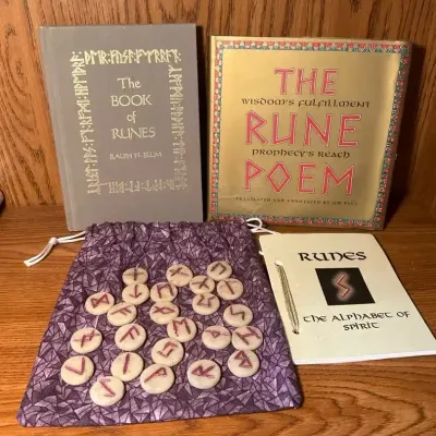 Handmade Clay Runes With The Book Of Runes By Ralph. H Blum And The Rune Poem By Jim Paul