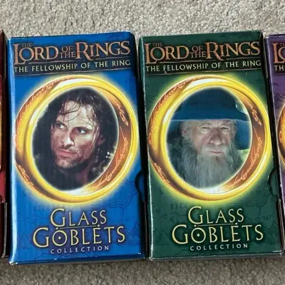 Lord of the Rings 2001 Burger King Glass Goblets Arwen, Aragorn, Gandalf, Frodo COMPLETE SET