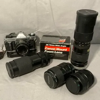 Canon AE-1 Camera with Vivitar, Rokinon, & More Lenses