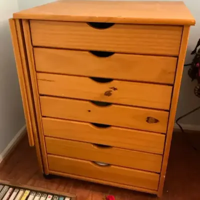 Folding Cabinet Drawer System With Pull-Out Table Top and Tools 