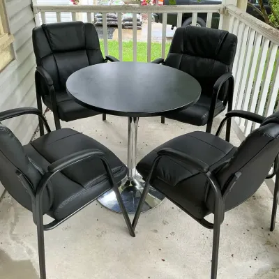 Bistro Table & Four Artificial Leather Chairs 