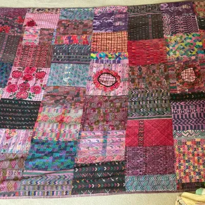 Guatemalan Handmade Patchwork Quilt 76" x 99"