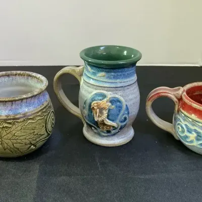 Handmade Stoneware Bowl Mugs By Heinecke Clay Works (lr27)
