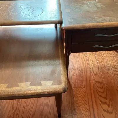 Two MCM LANE Walnut End Tables (1 Step End)