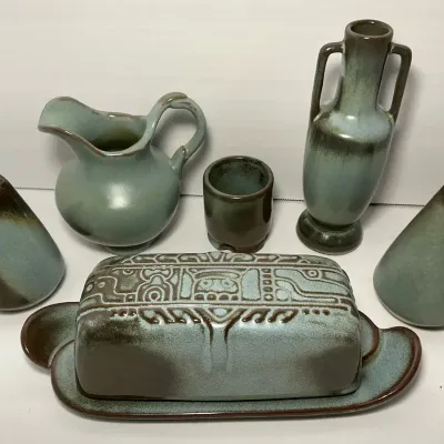 Frankoma Prairie Green Butter Dish, Shakers & More 