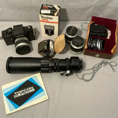 Topcon Super DM Camera with Lenses, Filters, & Accessories