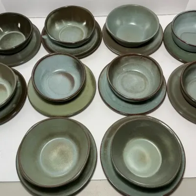 Frankoma Prairie Green Bowl & Plate Set (10 Count)