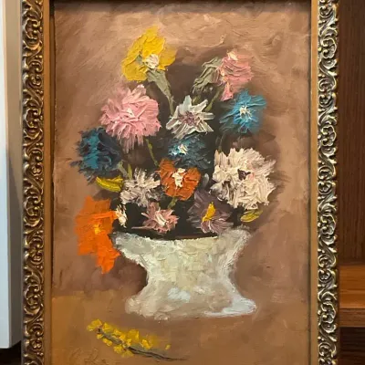 Vintage Floral Still Life In Gold Frame