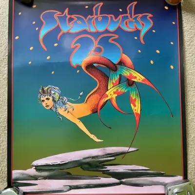 Starbucks 25th Anniversary 1996 Roger Dean Mermaid Poster