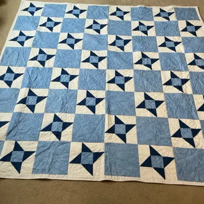 Blue & White Star Block Quilt 8.5" x 82"