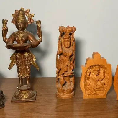Hindu Deities Vishnu, Lakshmi, & Ganesha in Wood & Brass