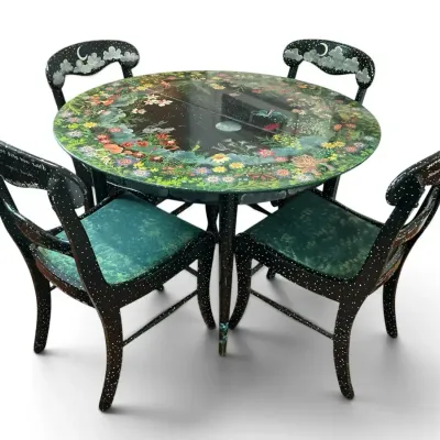 MD Renaissance Festival Painted Table & Six Chairs