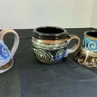 Handmade Stoneware Mugs And Oil Burning Lamp By Heinecke Clay Works 